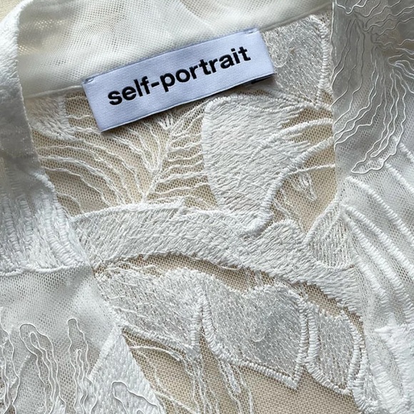 Self Portrait - White Tropical Leaf Embroidered Kaftan / Robe - Picture 2 of 9